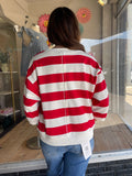 Bold Stripe 3/4 Sleeve Top - Red/White