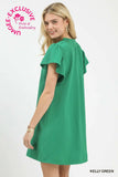 Textured Jacquard Embroidered Flutter Sleeve Dress