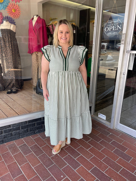 Striped Textured Flutter Dress