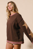 FRENCH TERRY STAR PATCHED SLEEVES CONTRAST BANDED TOP