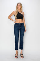 MID RISE RAW EDGE HEM STRAIGHT JEANS