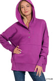 HALF BUTTON FLEECE HOODED PULLOVER - Purple