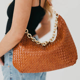SIENNA SLOUCHY WOVEN SHOULDER BAG - BROWN