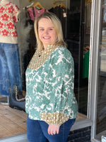 Abstract Print Long Sleeve Top with Rounded Yoke