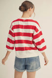 Bold Stripe 3/4 Sleeve Top - Red/White