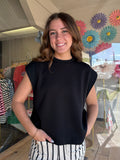 Round Neck Cap Sleeve Top - Black