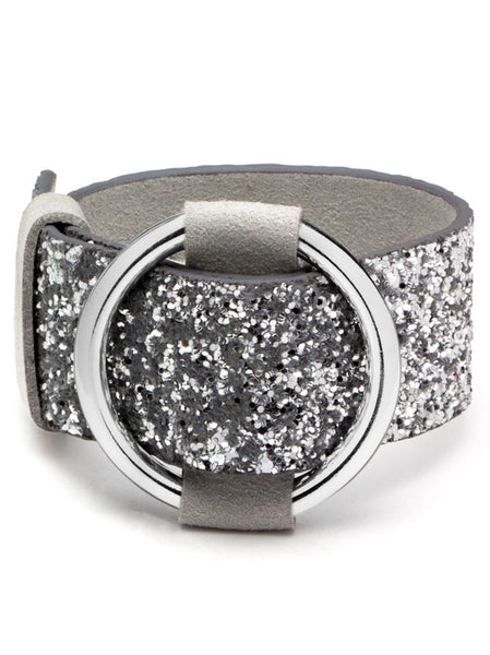 Silver Glitter Buckle Cuff Bracelet