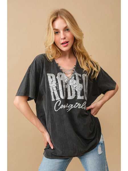 Garment Washed Rodeo Cowgirls Graphic T Shirt