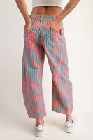 Mineral Wash Striped Barrel Leg Jeans