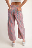 Mineral Wash Striped Barrel Leg Jeans