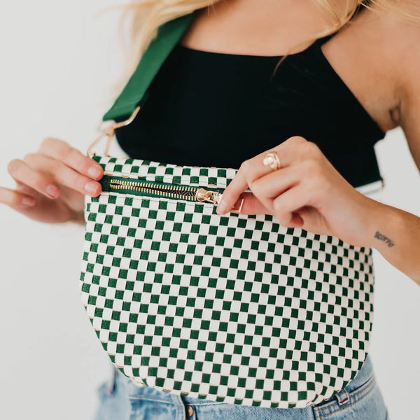 WESTLYN WOVEN BUM BAG - Green/Cream Check