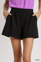 Pleated Shorts with Side Pockets & Elastic Waistband