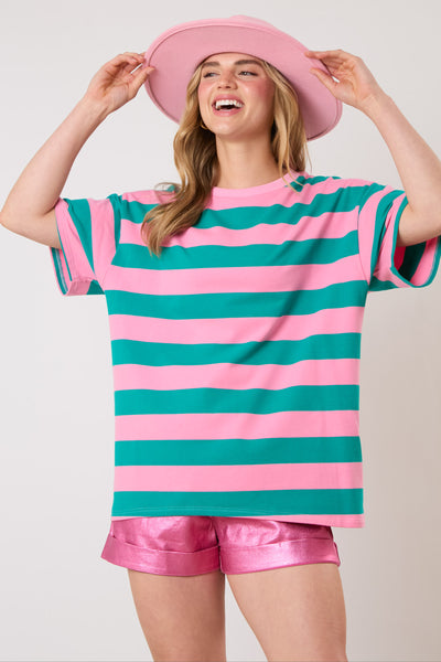 Stripe Short Sleeve Basic Top