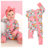 Cecelia Floral RUFFLE ZIP Bamboo One Piece Baby Outfit