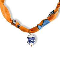 Blue Vintage Orange Scarf Bandana Necklace