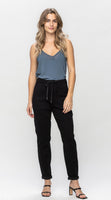 HIGH WAIST JET BLACK DOUBLE ROLL CUFF JOGGER