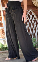 FRONT PATCH POCKET PANTS WITH SMOCKED WAIST DETAIL