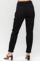 HIGH WAIST JET BLACK DOUBLE ROLL CUFF JOGGER