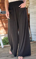 FRONT PATCH POCKET PANTS WITH SMOCKED WAIST DETAIL