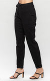 HIGH WAIST JET BLACK DOUBLE ROLL CUFF JOGGER