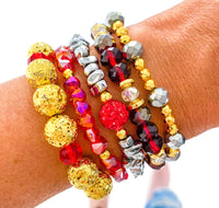 Tinsel Red and Gold Christmas Bracelet Stack