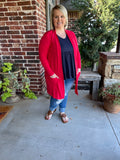 SLOUCHY POCKET OPEN CARDIGAN - RED