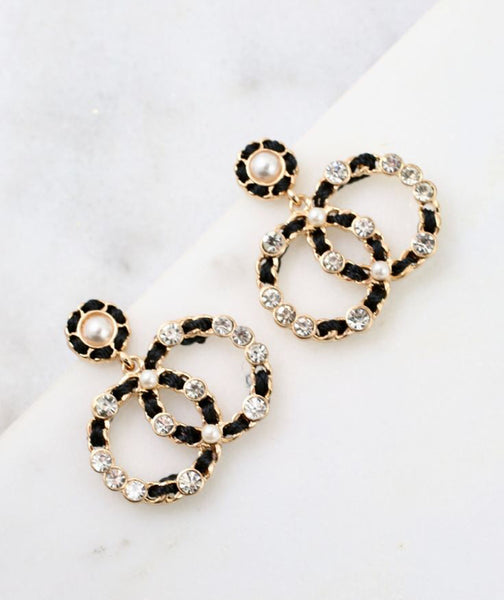 Letterken Pearl And Cz Circles Earring Black