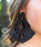Ellie Fringe Drop Earrings - Black
