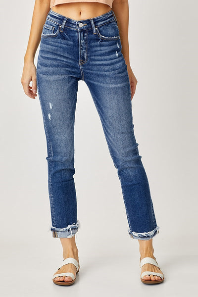 MID-RISE CUFFED STRAIGHT JEANS