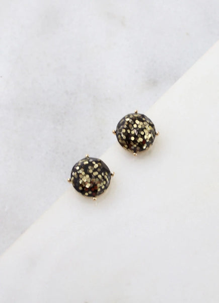 Milton Round Glitter Stud Earring BLACK GOLD