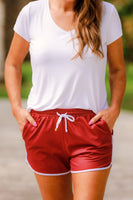 Maroon and White Drawstring Everyday Shorts