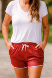 Maroon and White Drawstring Everyday Shorts