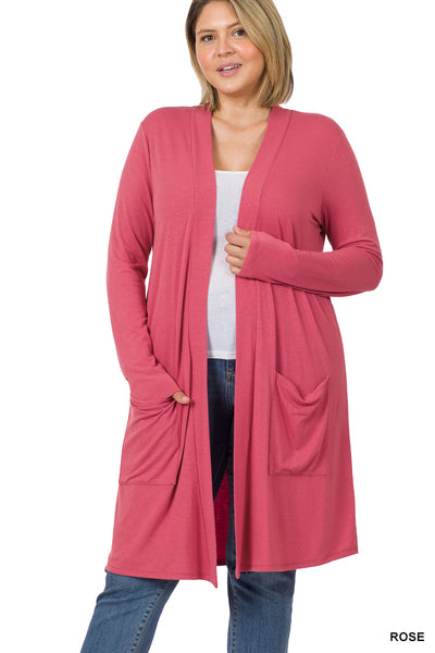 SLOUCHY POCKET OPEN CARDIGAN - Rose