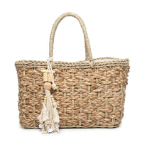 Ariel Seagrass Tote w/ Braided Detail & Wood Trim