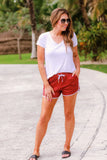 Maroon and White Drawstring Everyday Shorts