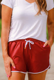 Maroon and White Drawstring Everyday Shorts